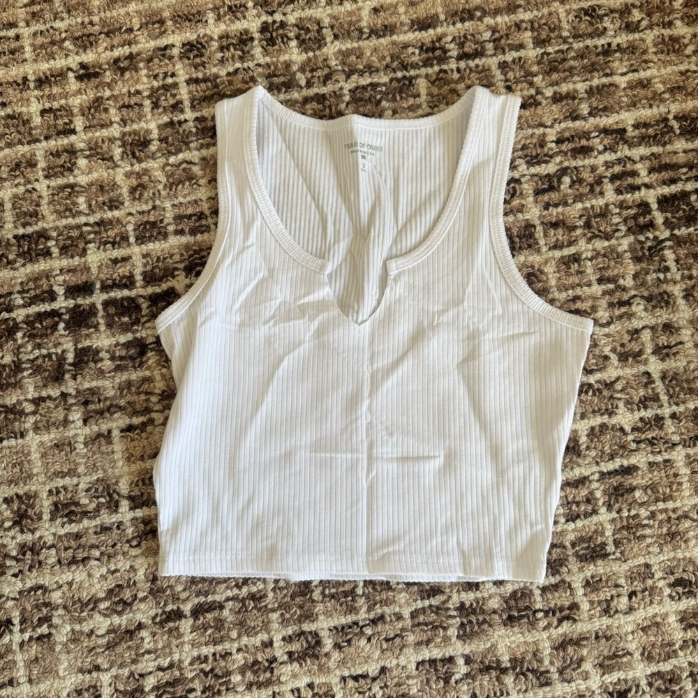 Year of Ours White Fitted Crop Tank Top
